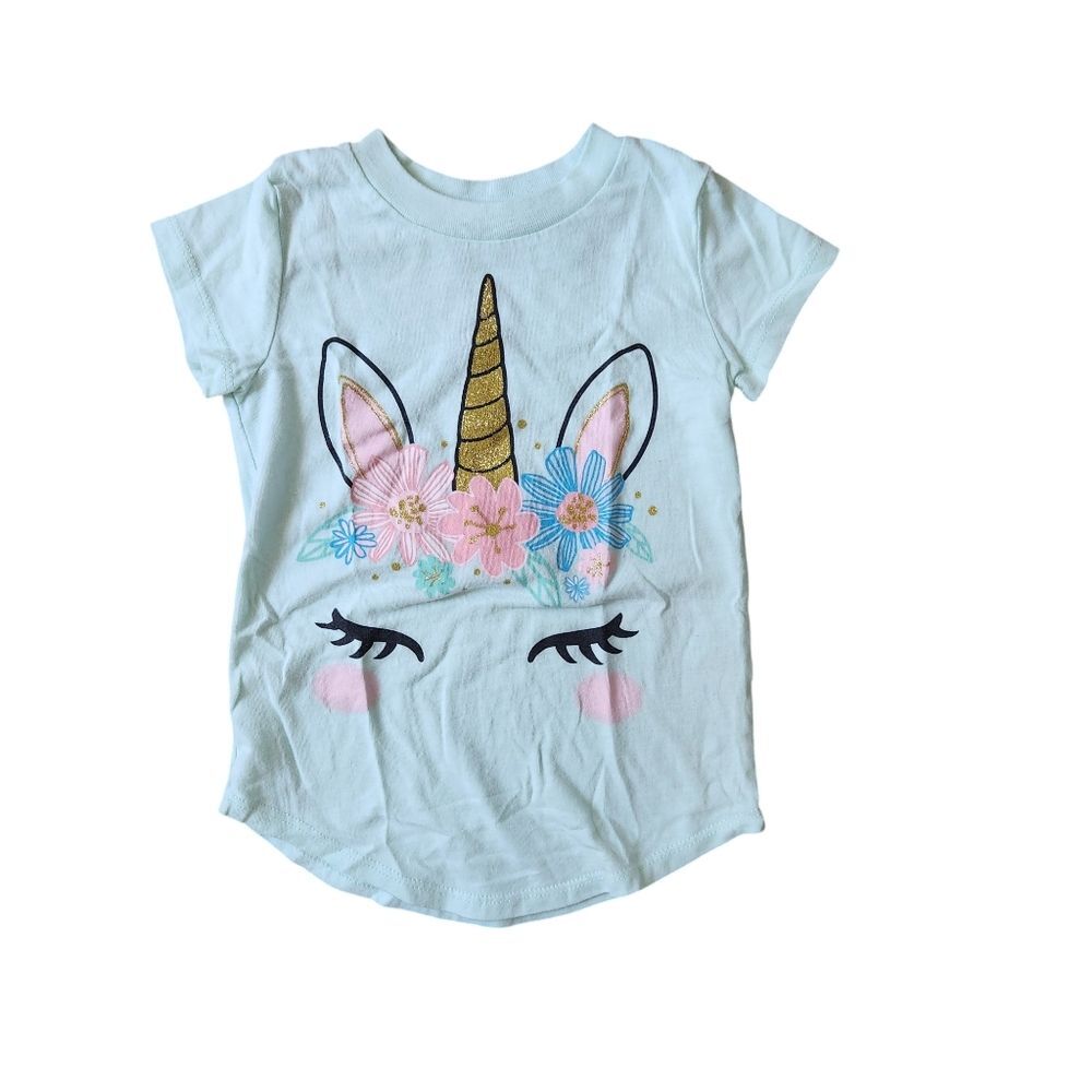 Jumping Beans Unicorn Flowers Sparkle Short Sleeve Shirt Size 2T Mint Green